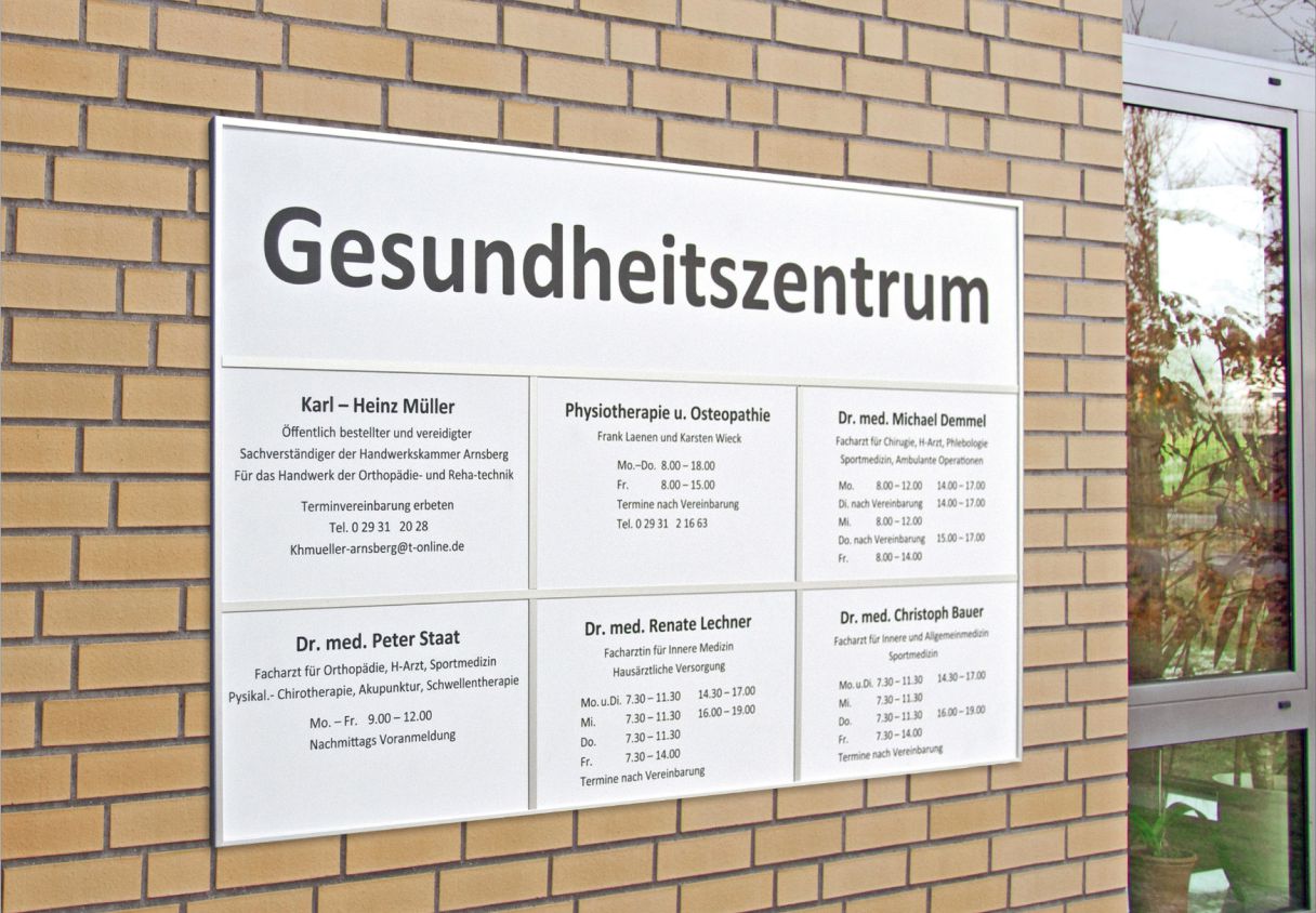 Wir liefern Praxisschilder in Hagen, Saarbrücken, Hamm, Potsdam, Ludwigshafen